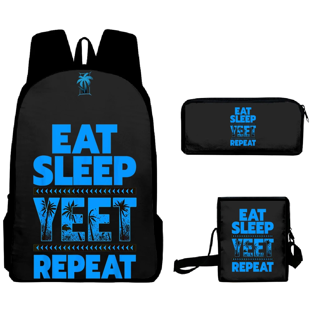 Jey Uso Eat Sleep Yeet Repeat Backpack 3pcs/set Rucksack Crossbody Bag Women Men Casual Daypack Unisex Packsack Travel Bags