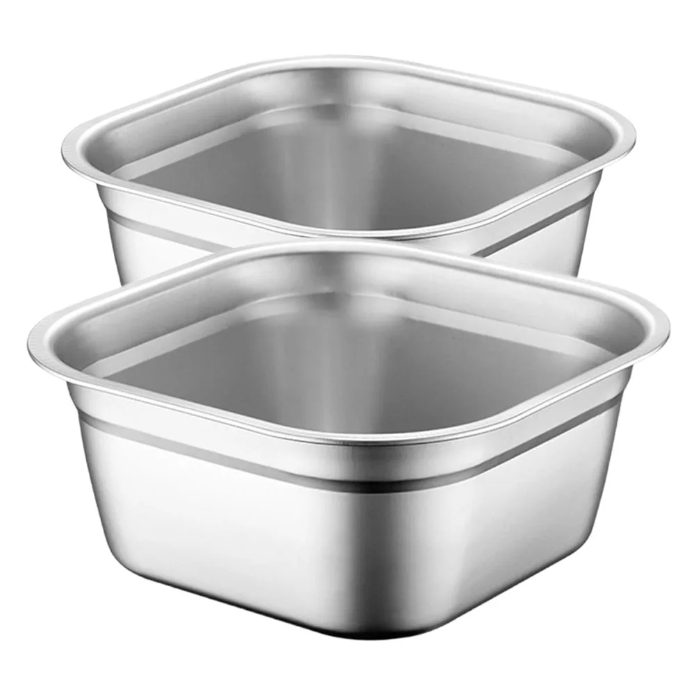 

2 Pcs Stainless Steel Square Basin Home and Kitchen Dishpan for Sink Oversized Dishpans Washing Dishes