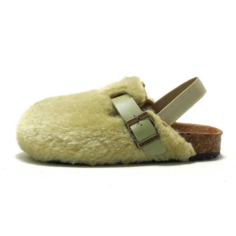 Children's cork sandals fall winter new boys home warm plush slippers girls comfortable soft bottom fur sandals
