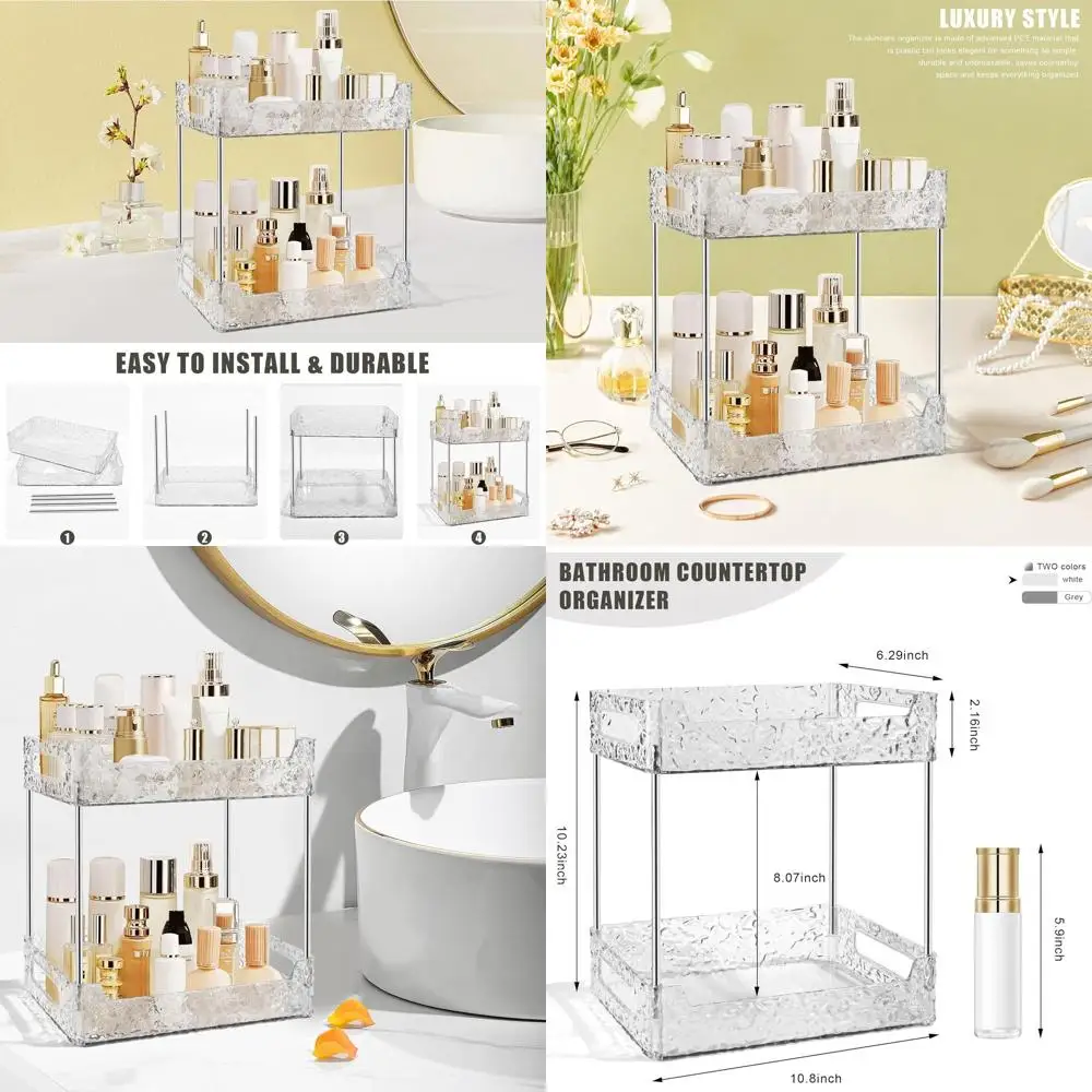

2-Tier Clear Makeup Organizer, Vanity Cosmetic Storage Shelf for Perfume and Skincare Products