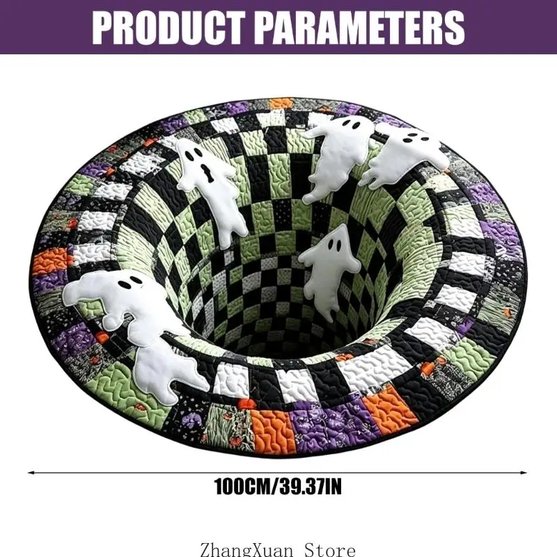 Round Bedroom Floor Accent, 3D Illusion Polyester Piece for Entryway, Living Room and Indoor Seasonal Party Styling 3XUF