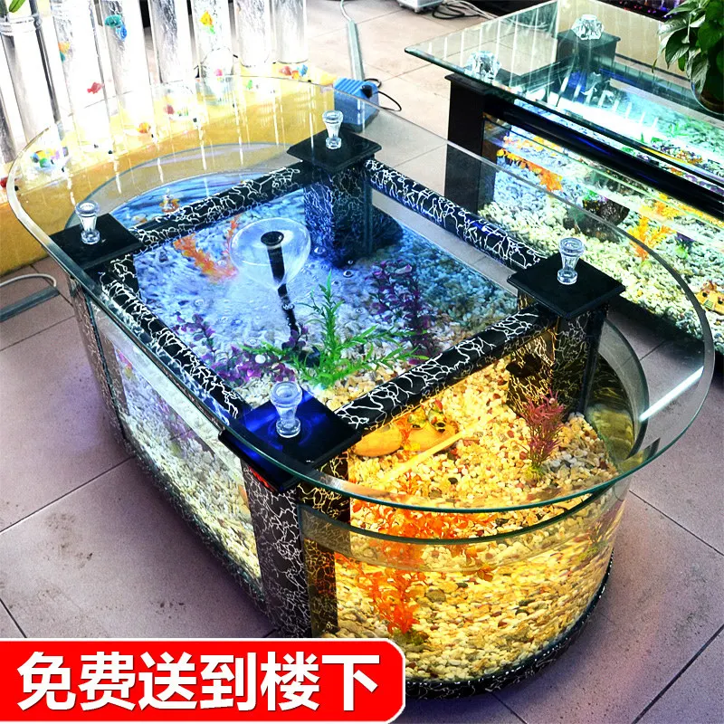 Large ecological coffee table fish tank living room aquarium glass household desktop turtle tank medium TV cabinet