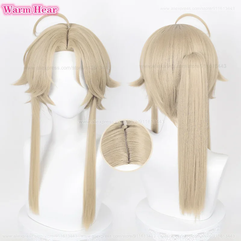 Yanqing Cosplay Wig Game Wigs 50cm Long Linen Brown Ponytail Wig Heat Resistant Synthetic Halloween Wigs Wig Cap