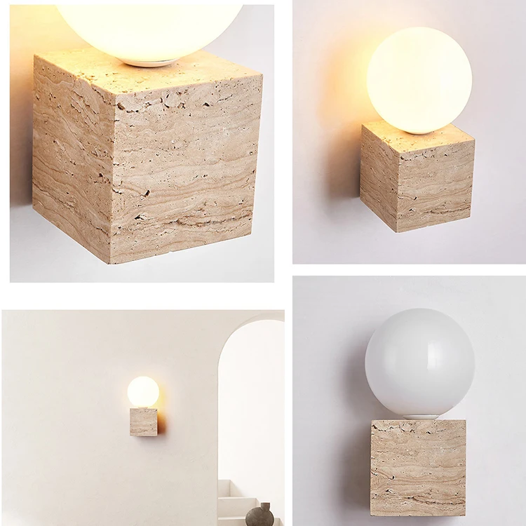 

Nordic Pendant Light Lamp Bulb Holder Modern Natural Stone Led Lamp Base Beige Travertine Marble Lamp Holder