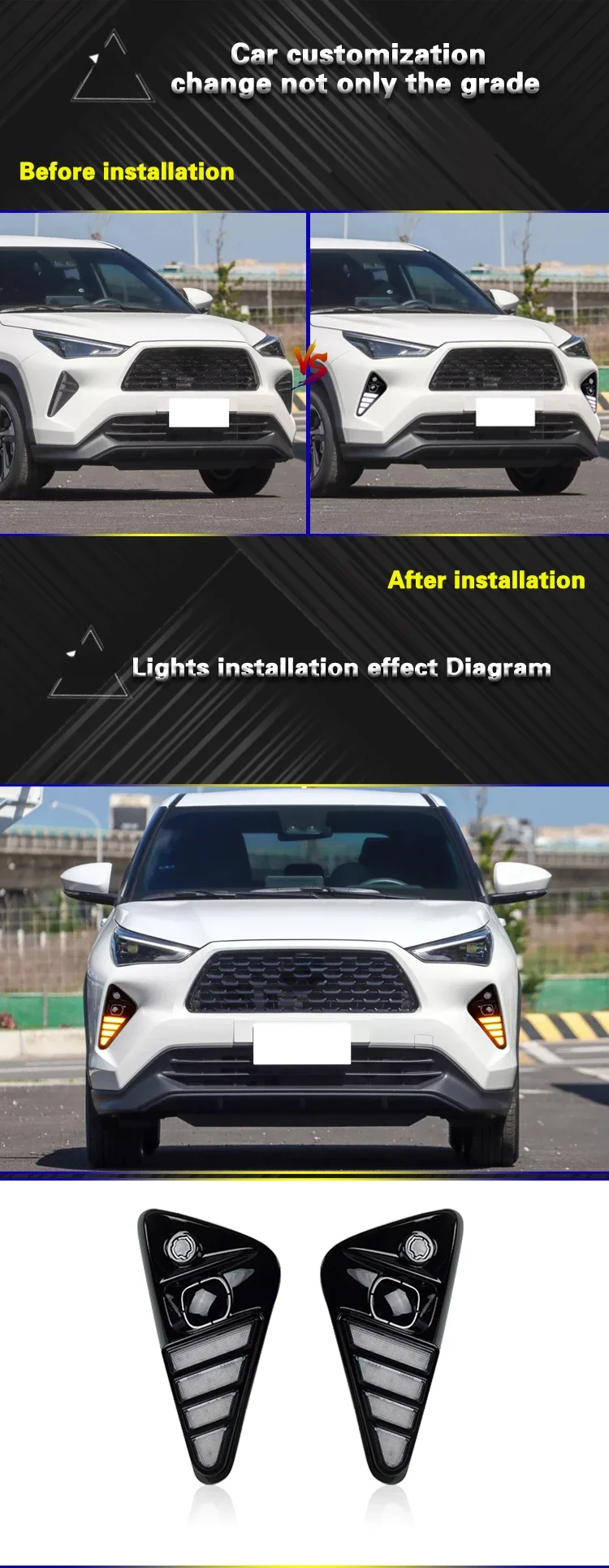 DRL Car LED Daytime Running Light Wtih Dynamic Yellow Turn Signal Driving Lamps 12V Daylights for Toyota Yaris 2023 2024 detail image 1