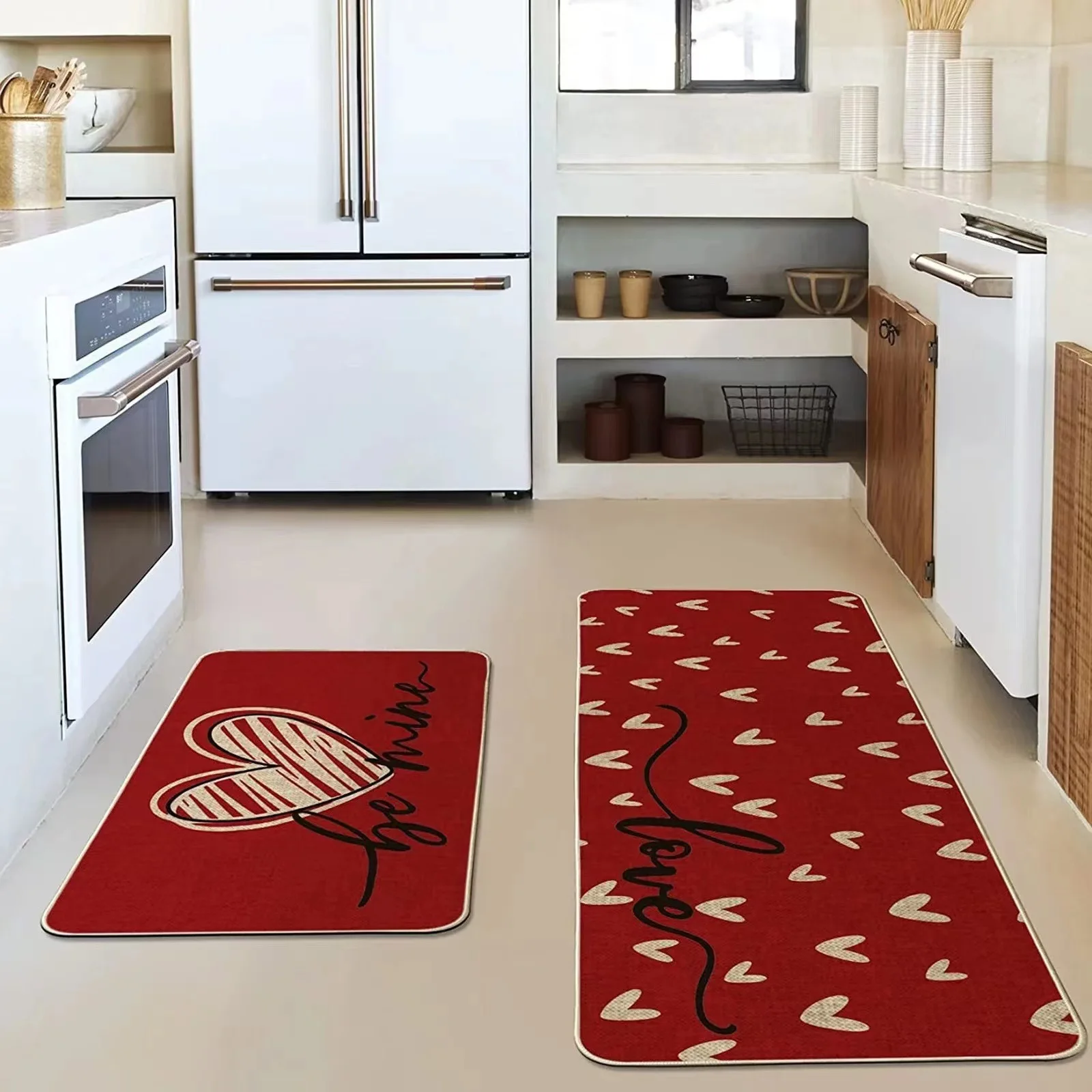 

Valentine's Day Kitchen Foot Mat Red Love Entrance Doormat For Living Room Geometric Rug Home Hallway Balcony Anti-Slip Carpet