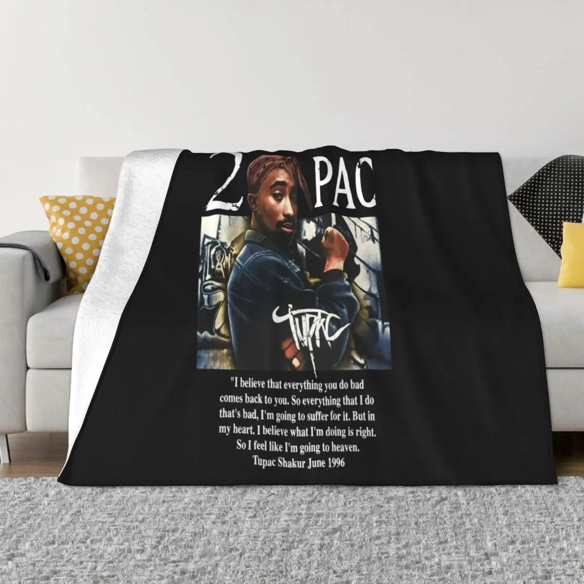 2Pac Tupac Vintage Medium Black T 90S Hip Hop Rap Women Men Slogan More Size Hot Sale Throw Blanket