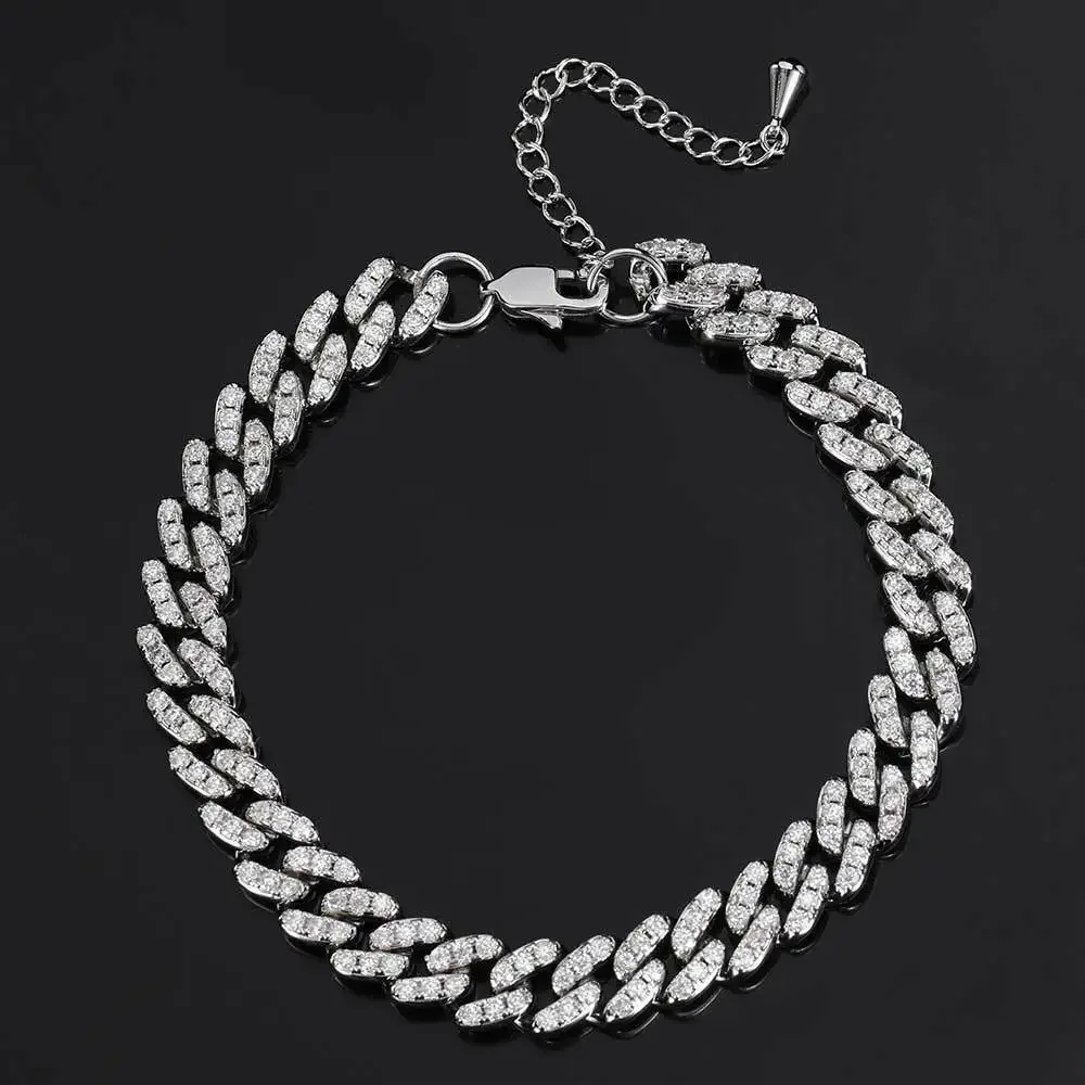 

Iced Out Miami Hiphop Anklet Diamond Cuban Chain S925 Silver Gold Color 9mm Zircon Designer Bracelet Buckle Ankle Chain