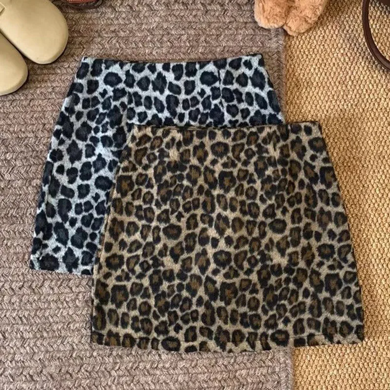 Sexy Leopard Print Mini Skirts Women Vintage Temperament High Waisted Short Skirt Female Streetwear Y2K Club Hot Girl Skirts