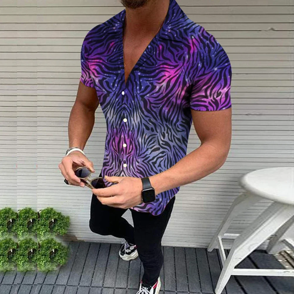 2022 Brand New Summer Male Baroque Quality Button Shirt Button-Up Short Practical Print Casual Sleeve Down Slim