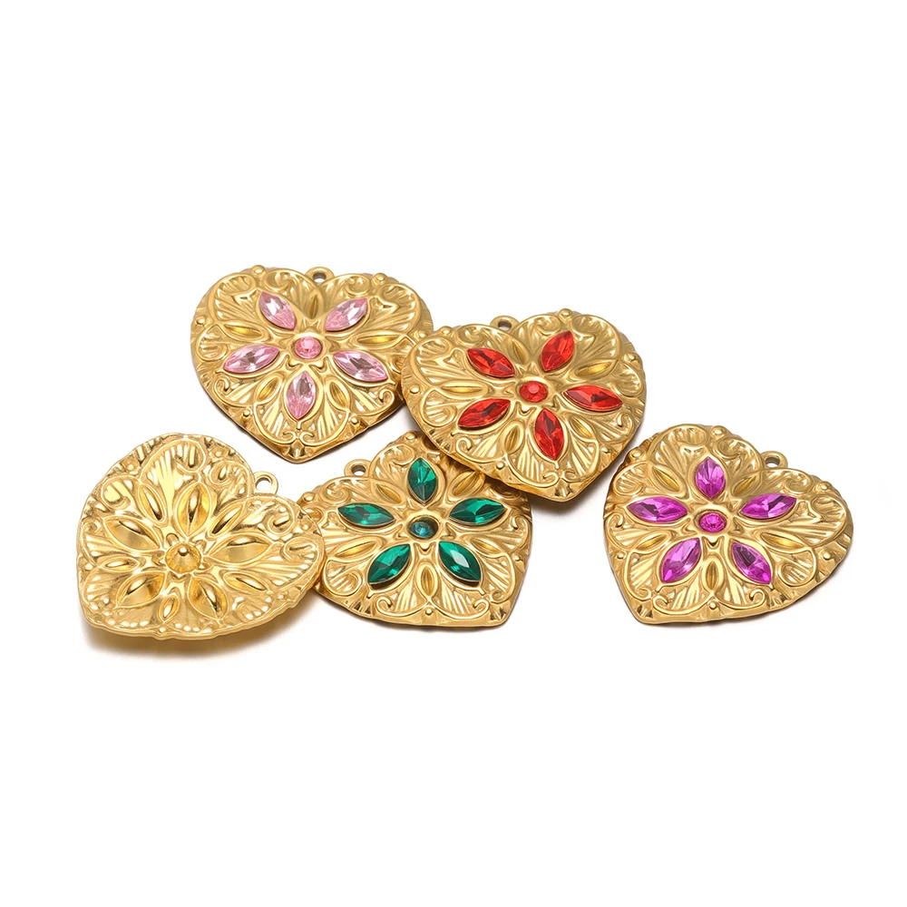 

3pcs Stainless Steel Elegant Heart Pendants Rhinestone Charms for DIY Vintage Jewelry Making Necklaces Bracelets Material Bulk