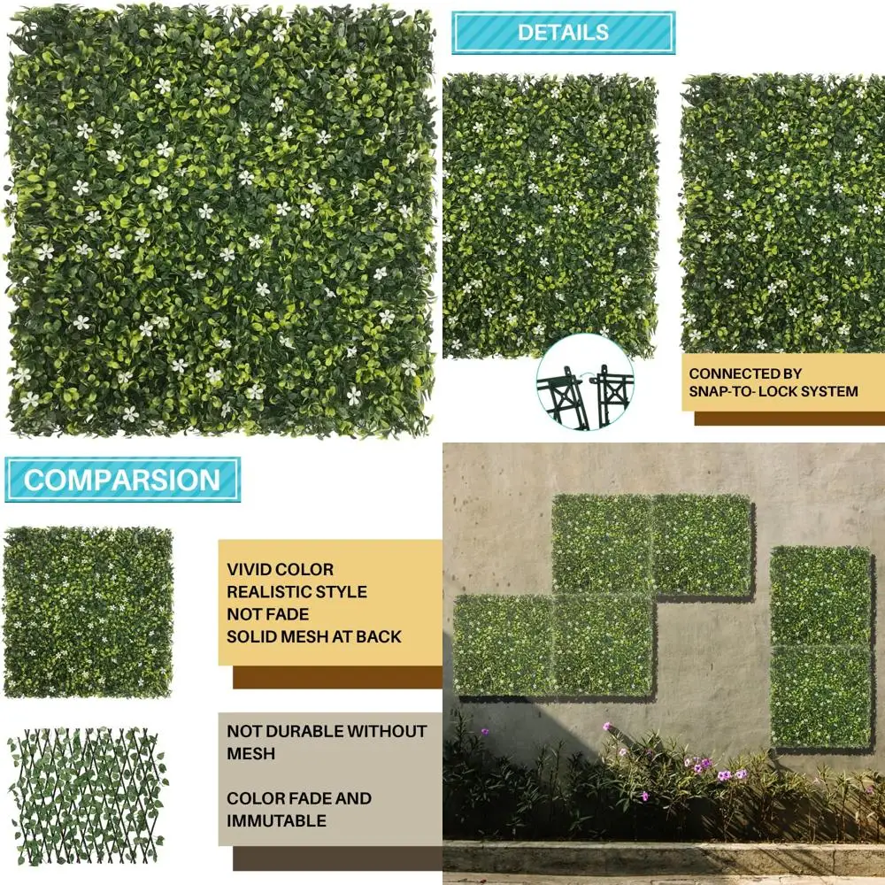 

"24 упаковки 20x20 дюймов панели для живой из искусственного самшита с забором конфиденциальности из искусственного плюща"