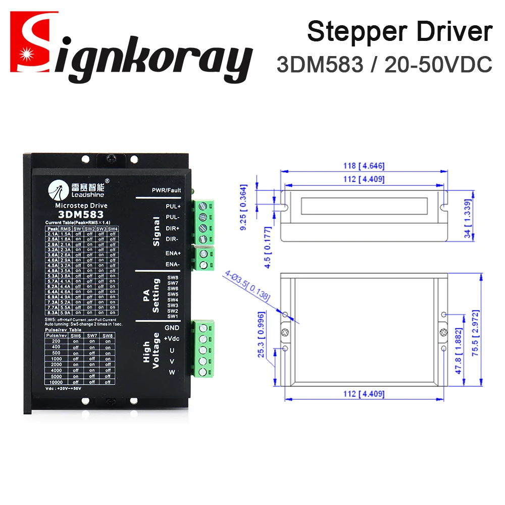 SignkoRay Leadshine 3DM583 3Phase Stepper Motor Driver 20-50VDC 2.1-8.3A Match with 57 86 Series Motor Replace 3ND583