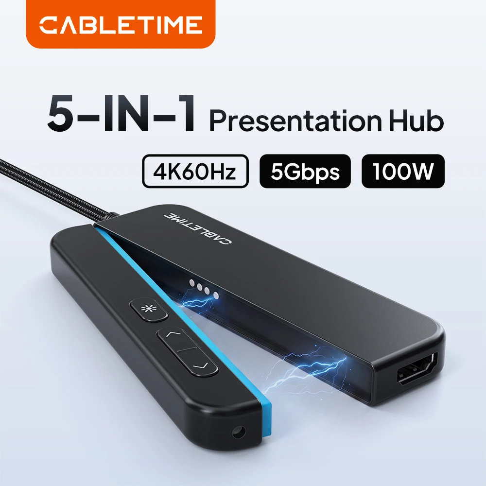 CABLETIME 5 IN 1 Hub Magnetic Hub 4K@60Hz Resolution 5Gbps Fast Data Transmission PD100W for Laptop Macbook Pro