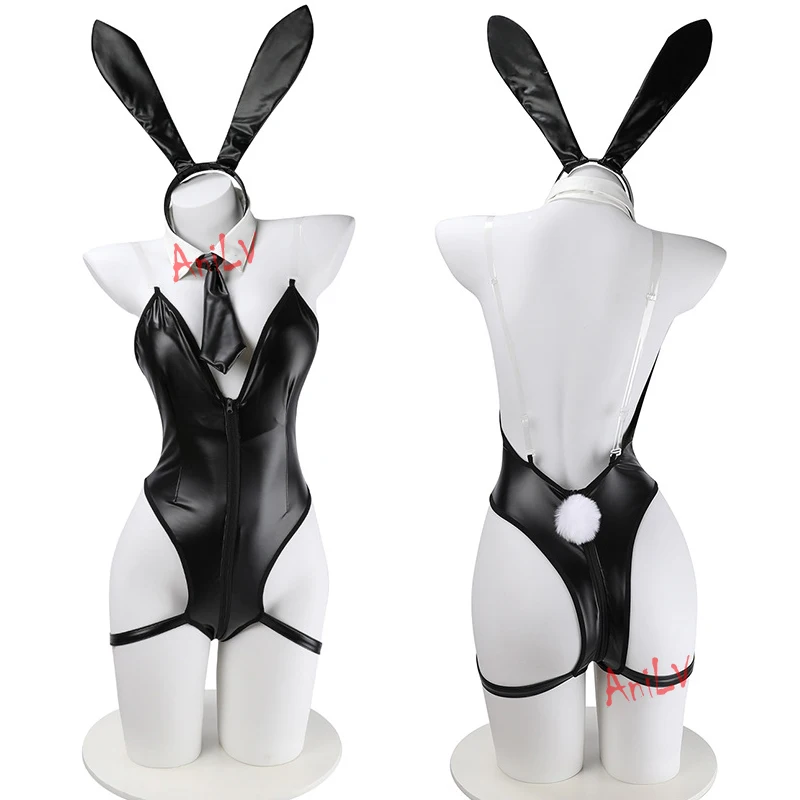 Anilv Nieuwe Bunny Girl Serie Lederen Boysuit Unifrom Cosplay Vrouwen Rits Holle Mesh Konijn Onesie Pyjama Outfits Kostuums