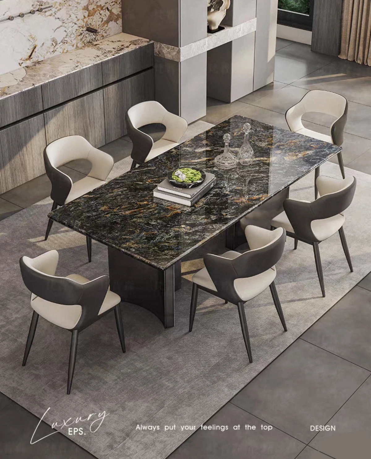 

Marble With Large Rock Slab For Home Or Hotel/Apartment &Platinum Diamond Luxury Dining Table High-End Contemporary