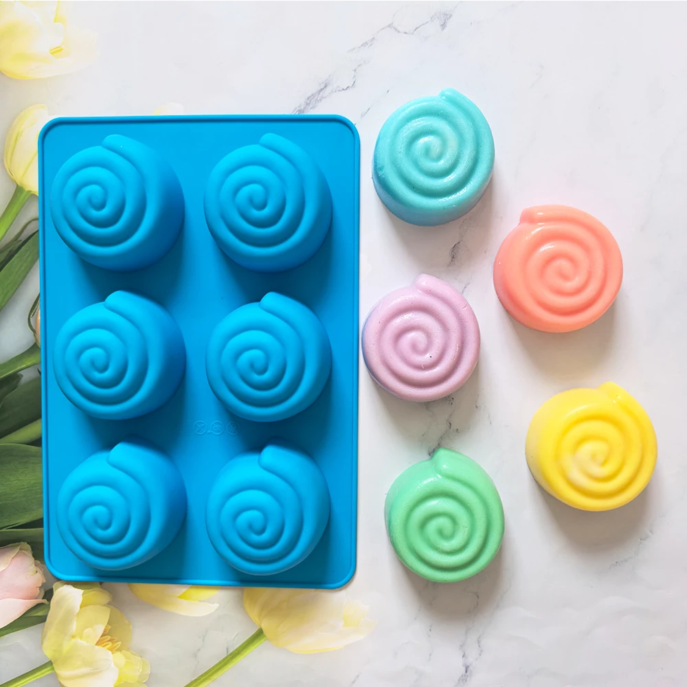 قالب سيليكون للكعك على شكل حلزون كبير مكون من 6 تجويف لخبز كعك موس، قالب حلوى فرنسي كريمي الشوكولاتة ثلاثي الأبعاد