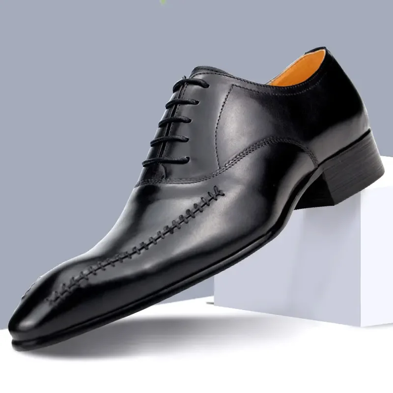 

Shoes Men Leather Original Fashion Blue Black Business Lace-up Genuine Leather Office Dress Shoes Zapatos De Vestir Hombre