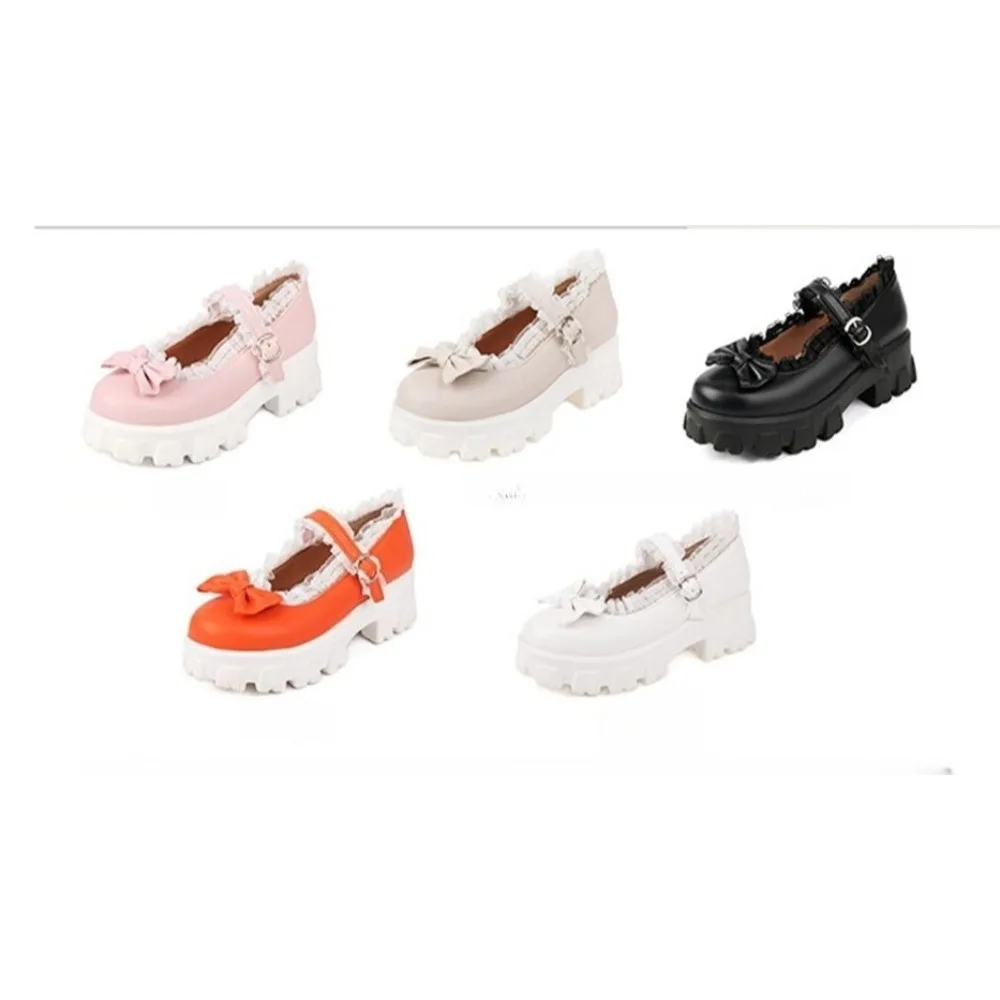 Women Lolita Mary Jane Shoes 5.5cm Platform Heel Black White Beige Pink Orange 34-43 185-15 - view 2