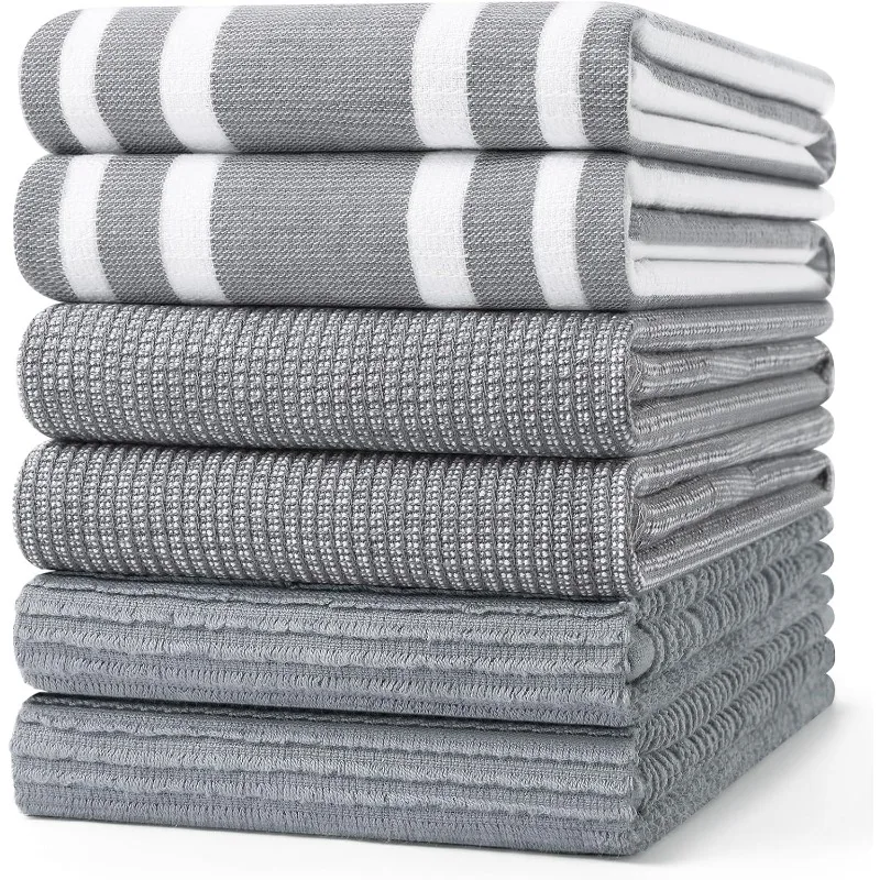 

Premium Kitchen Towels(18”x 28”, 6 Pack), Large Cotton 380 GSM Kitchen Hand Towels, Soft and Absorbent Terry Dish Towels, Multi