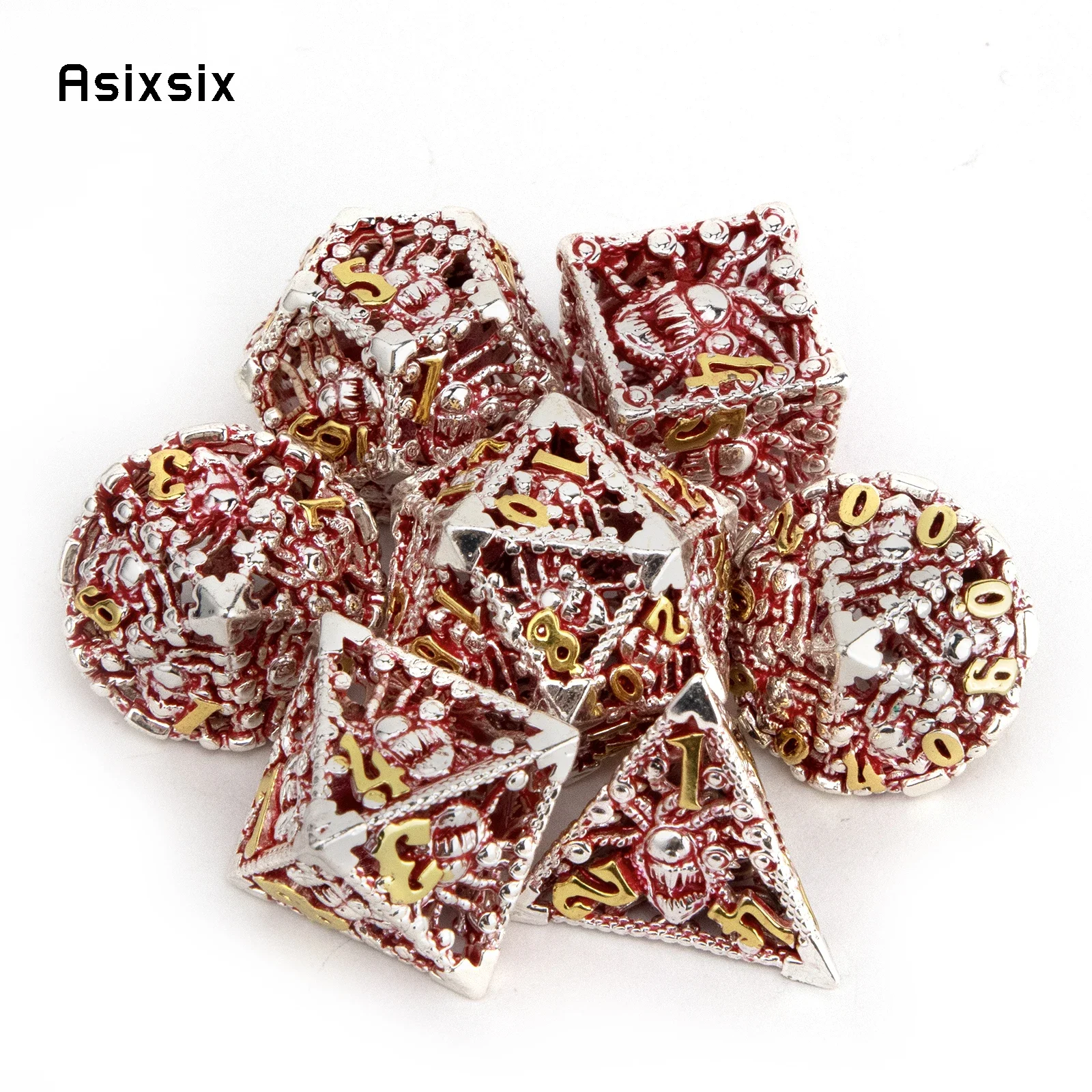 

Набор из 7 металлических многогранных кубиков «Красный осьминог» (серебристый) для ролевых игр и настольных игр, подарок