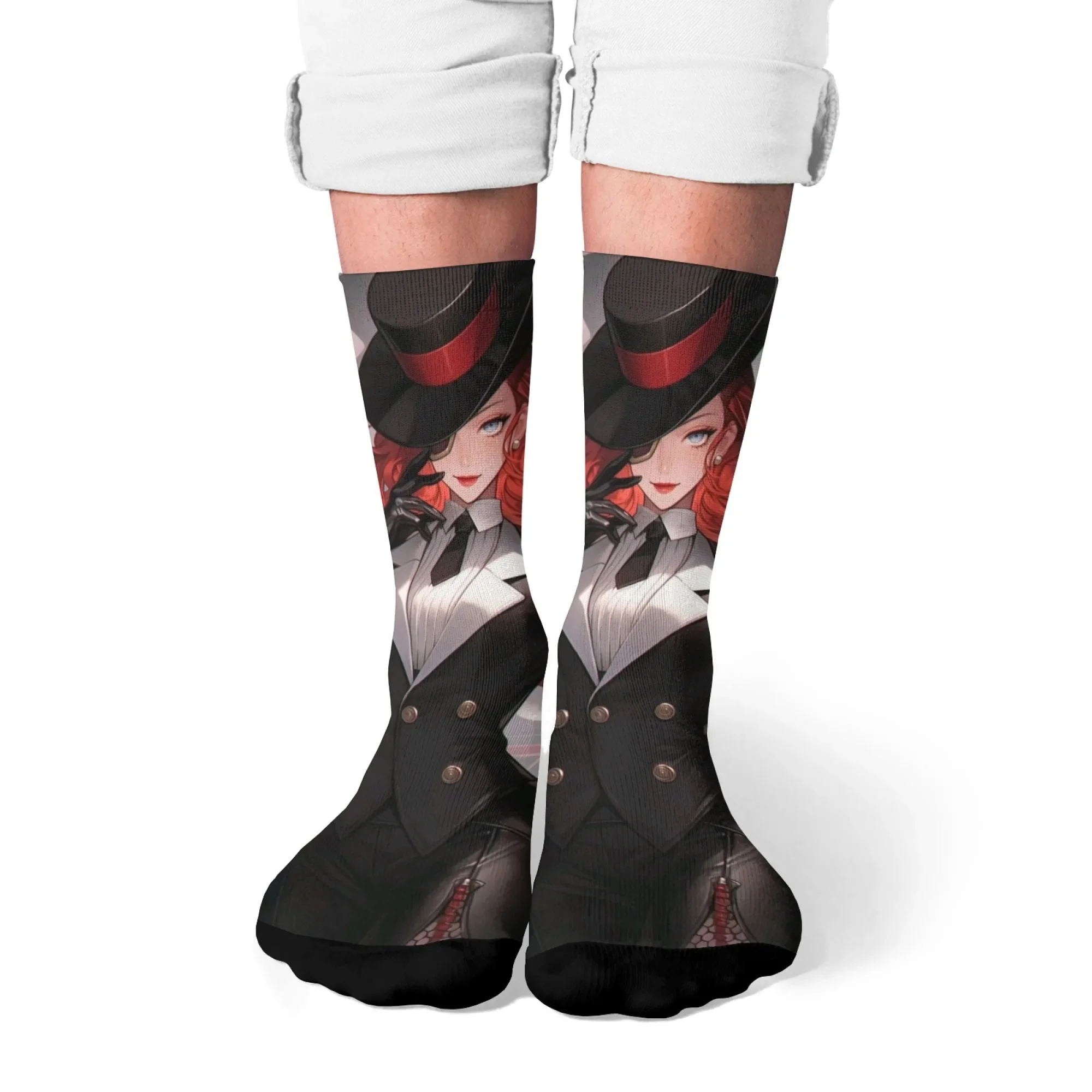 Herren-Crew-Socken, Gothic-Anime-Dame, Poker-Karten-Druck, Crew-Socken, weich, bequem, für den täglichen Gebrauch und Anime-Fans, Vintage-Mode