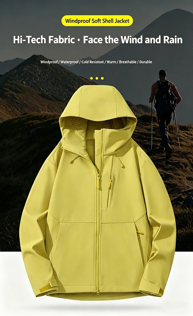 EUMERGX Herren Damen Wasserdichte Softshell-Jacke mit Innenfleece Warme Windjacke Unisex Wander- Kletter- Trekking-Outdoor-Regenjacke – Detail 2