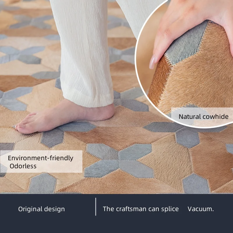 Handmade Cowhide Carpet for Living Room Genuine Cow Leather Bedroom Area Mat  Parlor Sofa Coffee Table Floor Rug Customize Size