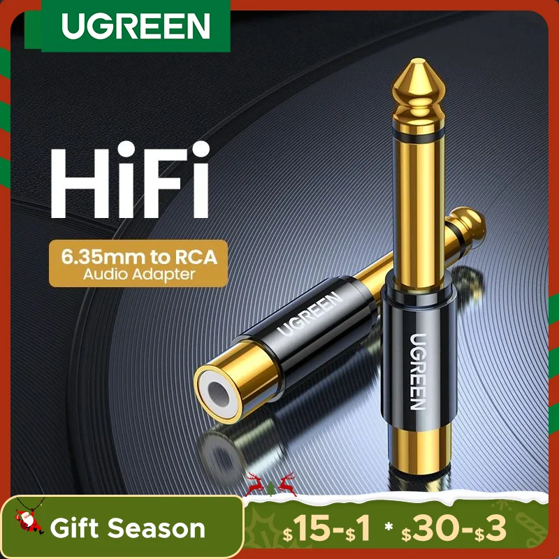 UGREEN-RCA 6.5mm 6.35mm 1/4 어댑터, 금도금 순수 구리 6.5mm 수-RCA 암-잭 TS 모노 어댑터 오디오 커넥터