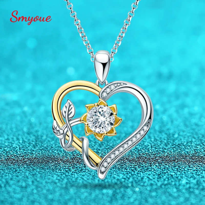 Smyoue Real 1ct Moissanite Necklaces for Women Sunflower Pendant 100% S925 Sterling Silver Jewelry Wedding&party Gift Wholesale