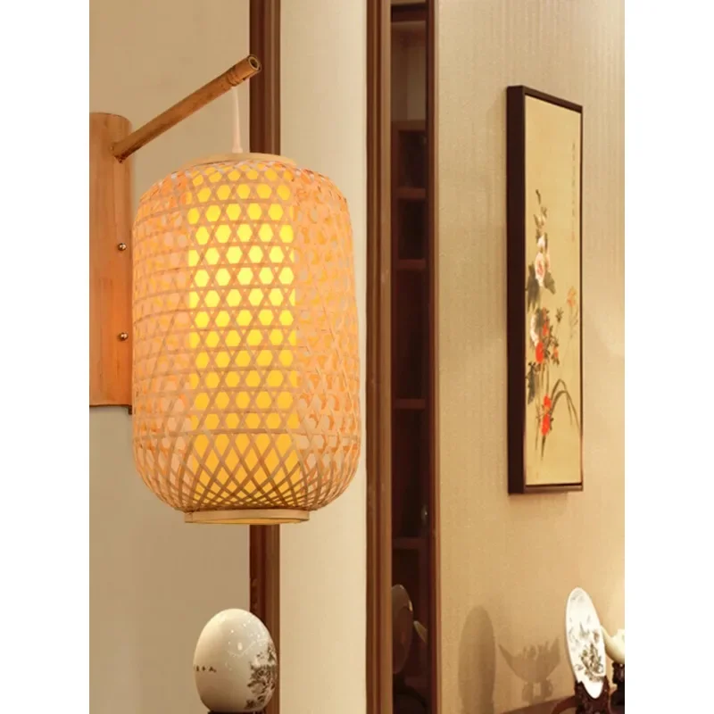 

Zen tea room wall lamp, Japanese bamboo weaving, new Chinese style bedroom, bedside lamp, tatami hallway, aisle, bamboo art, wal