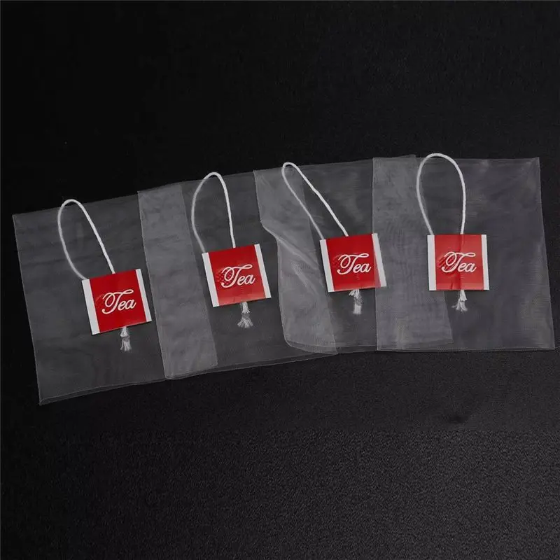 Image 6: ABUH - Nouveaux sachets de thé pyramidaux en nylon de 5,8 x 7 cm, 500 pièces, avec étiquette à cordon unique, sachets de thé vides transparents
