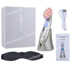 Peine de masaje eléctrico con vibración por radiofrecuencia EMS infrarroja, instrumento terapéutico antipérdida de cabello, luz roja, cuidado del cabello LESEN USB