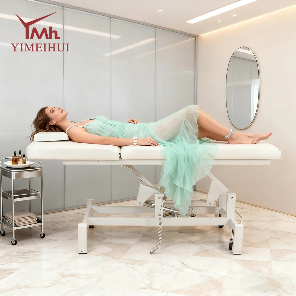 Electric 2 Motors Massage Body Beauty Salon Treatment Table White Lash Tattoo Acupuncture Treatment Bed