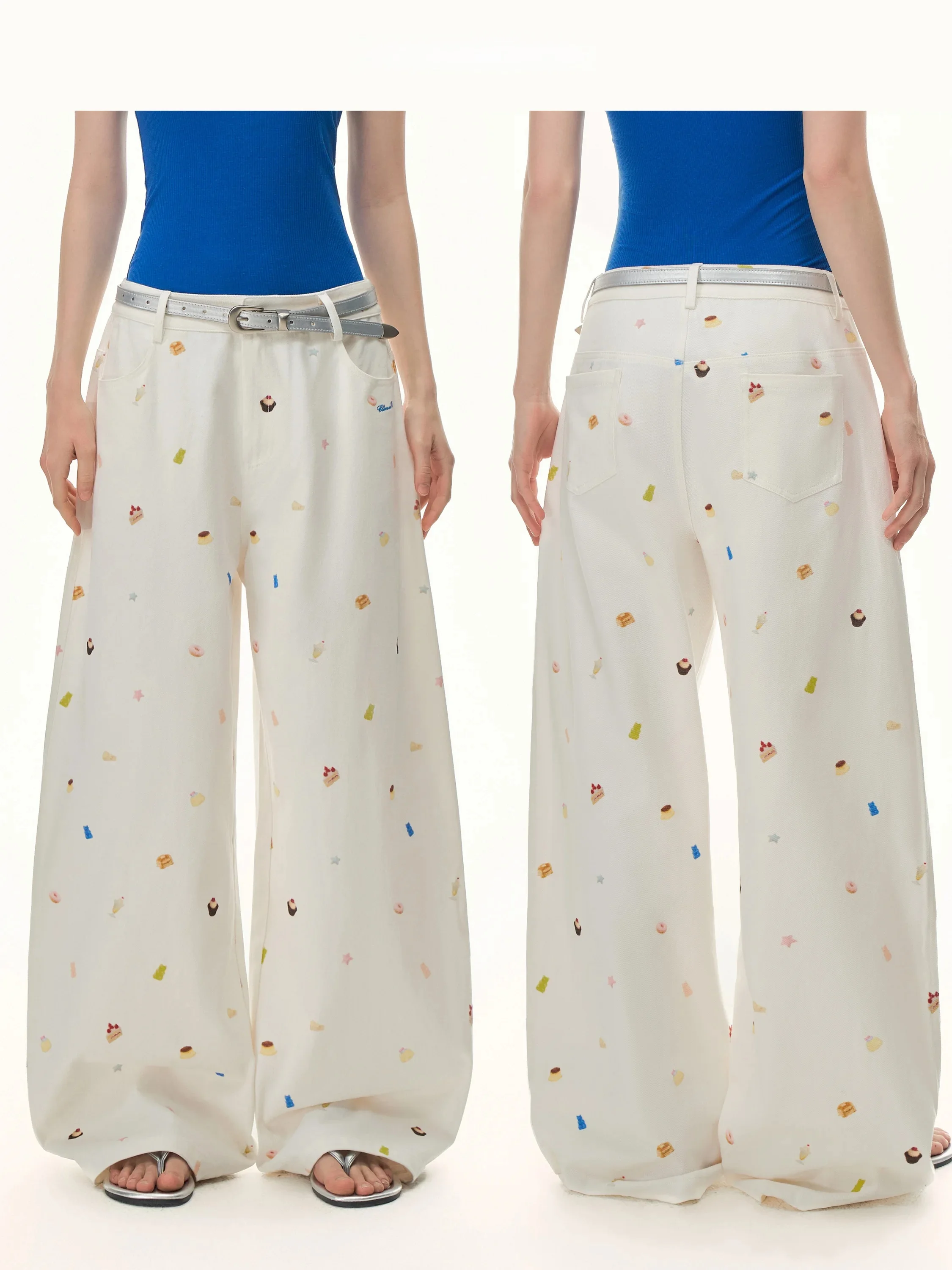 Pantalones Casuales Anchos y Cómodos de Algodón para Mujer, Estilo Vaquero, con Estampado de Oso y Adhesivos Divertidos Climax Vision