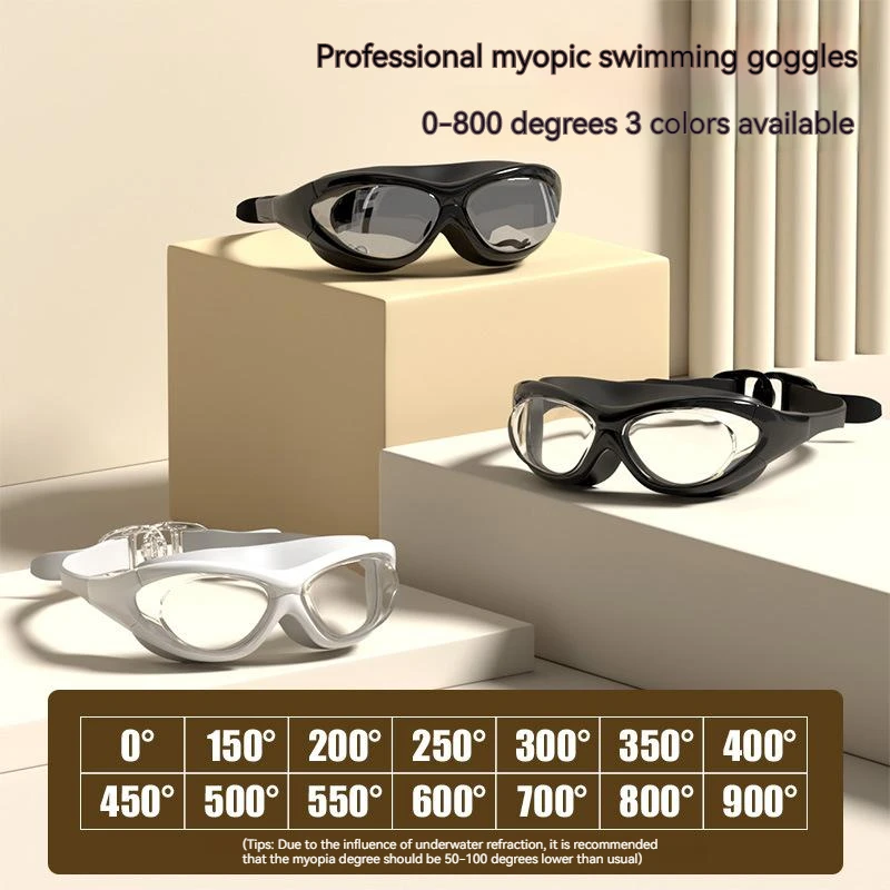 -1.5 To -9 Myopia Swimming Goggles Adult Men Women Large Frame HD Clear Or Electroplated Waterproof Anti-Fog Swim Eyewear