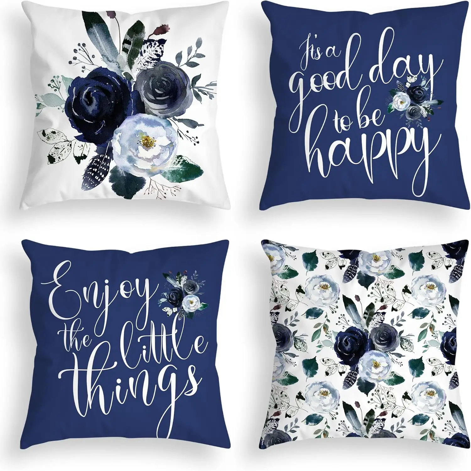 

Navy Blue Throw Pillow Covers Floral Roses Flower White Grey Pillows Decorative Throw Spring Velvet Cushion Case Set of 4 for