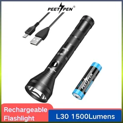 PEETPEN L30 LED Flashlight USB Rechargeable Torch 1200 Lumens Waterproof Side Switch Flashlight Outdoor Light for Camping