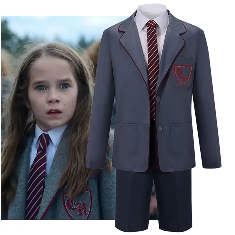 

Movie Roald Dahl Matilda the Musical Grey School Uniform Cosplay Costume Shirt Breeches Tie Boy Outfit Party Performance Suit