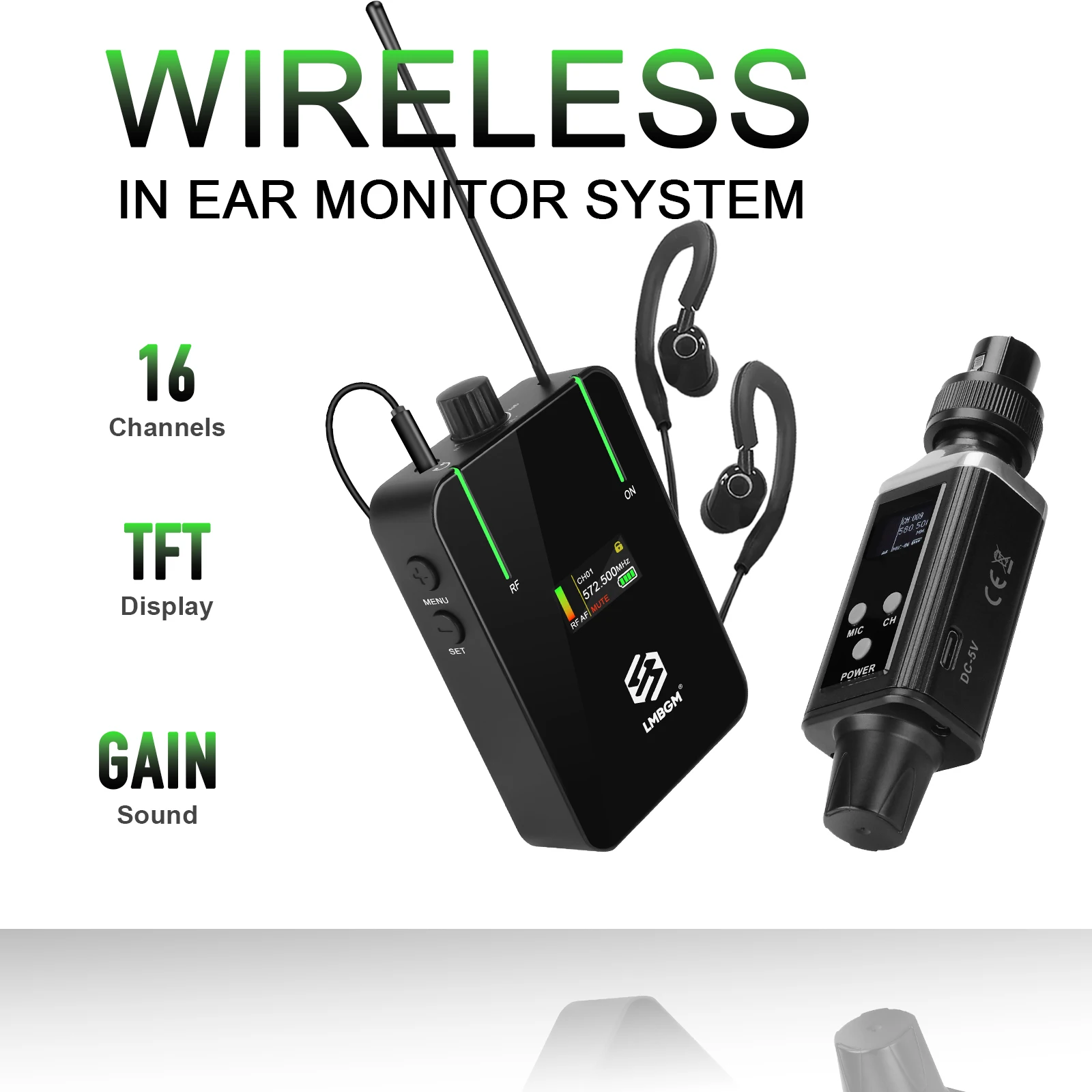 LMBGM AR9 Mono UHF Wireless In Ear Monitoring System with 1-channel TFT Color Screen Suitable for Stage, Recording Studio, Band