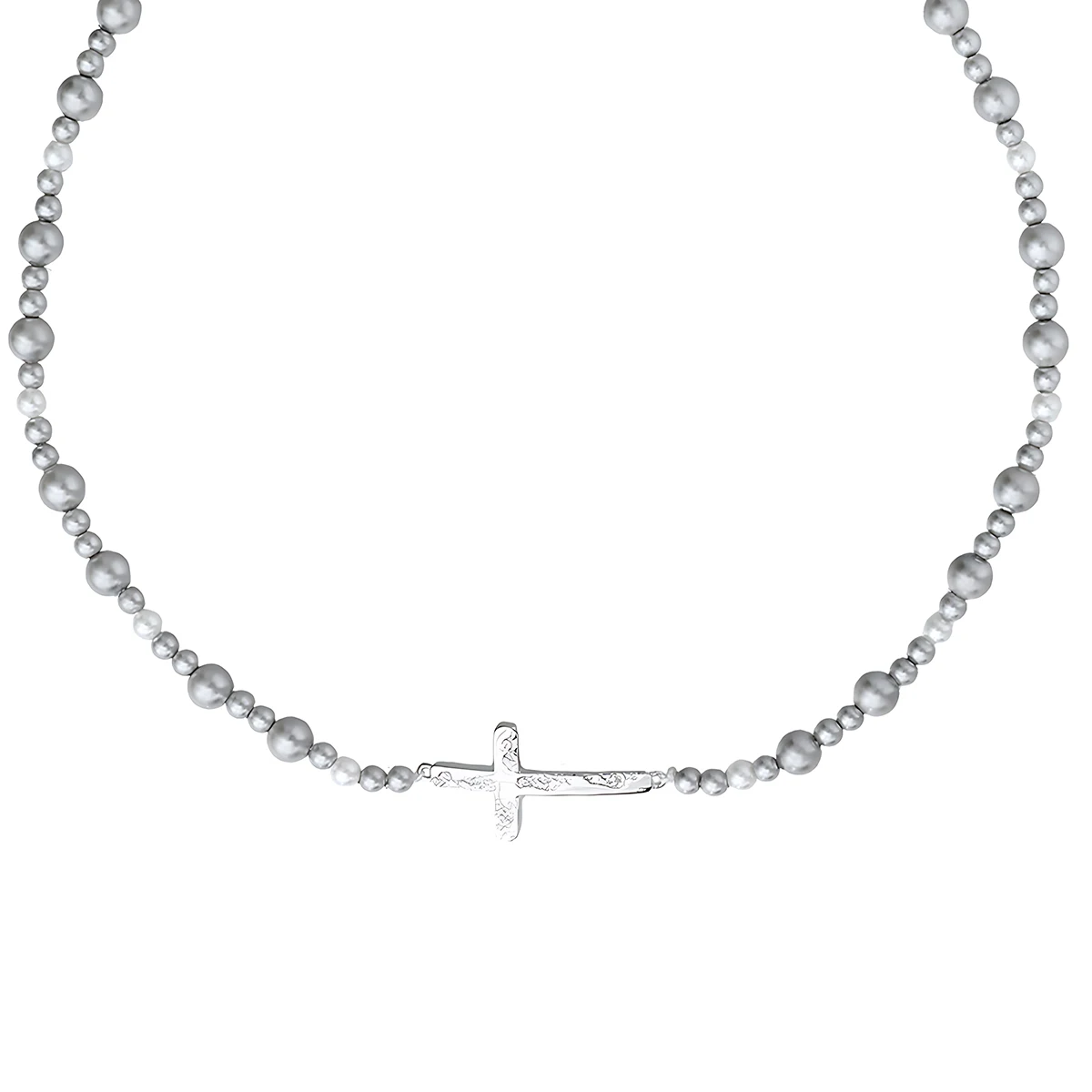 

Textured Cross Pearl Necklace Minimalist Style S925 Sterling Silver Niche Luxury Necklace Silver Jewelry