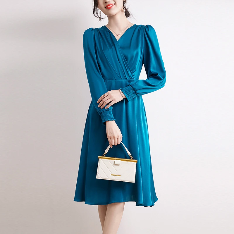 

Silk Dresses Women Ladies Elegant Blue Silk Dress Silk Party Dresses