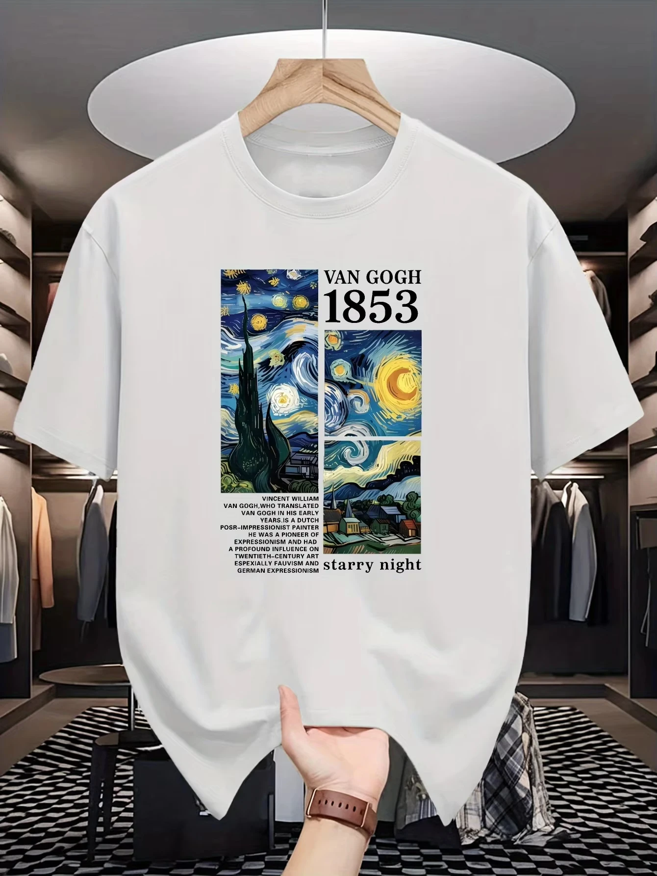2026 Crew Neck Tee Van Gogh Starry Night Art Painting Print Soft Cotton Loose Short Sleeve Summer Casual Male Streetwear Tops