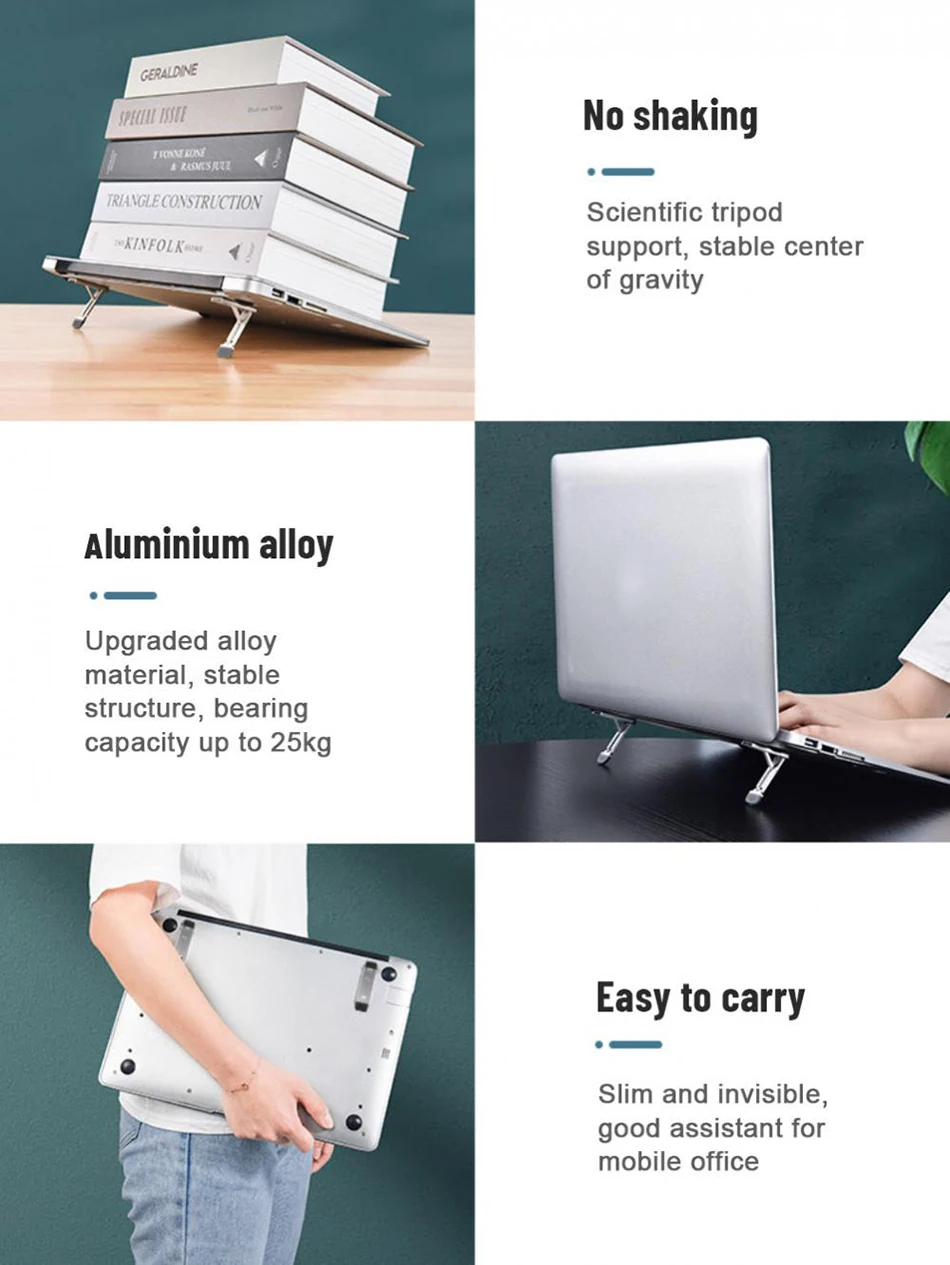 Xnyocn Laptop-Ständer, Aluminiumlegierung, Mini-Klapphalter, 3-Höhenverstellung, Notebooks, Halterung, Zubehör für MacBook, Smartphone – Detail 11