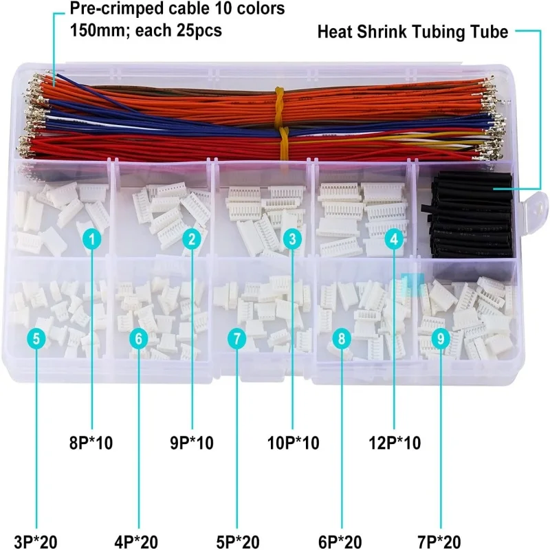 SH1.0MM connector socket kit box 34567891012P pin outer rubber shell cable crimping female terminal wire