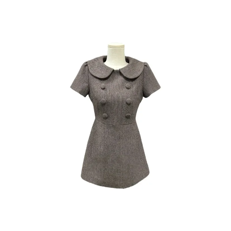 qa156 ربيع جديد وصول الكورية Sle المرأة الدكتور مزدوجة الصدر دمية طوق منقوشة الصوفية ort Sve ألف خط تنورة الدكتور