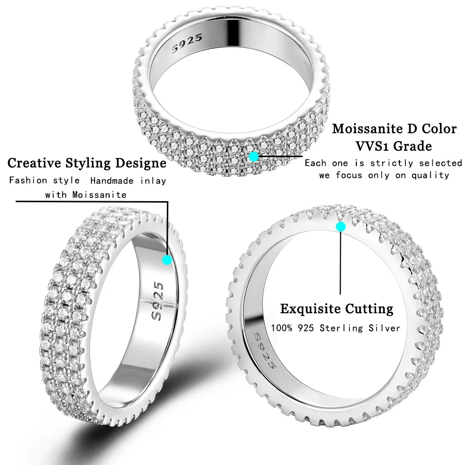 DOTEFFIL D Color VVS1 2.16CT Full Moissanite Diamond Ring 925 Sterling Sliver For Woman Man Wedding Engagement Jewelry