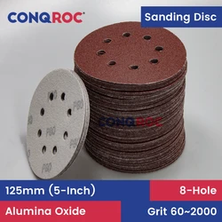 100 Pieces 125mm (5-Inch) 8-Hole Sanding Discs Aluminium Oxide Dry Sanding Papers Hook and Loop Grit 40~2000