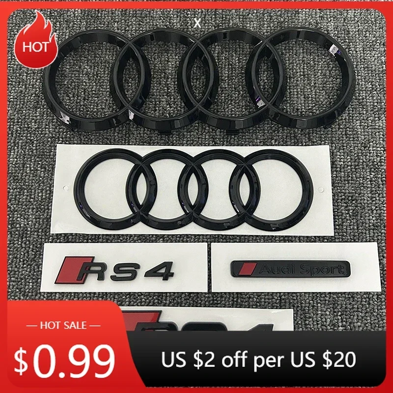 

Горячая новинка 2026: Эмблема-наклейка RS4 для Audi (2016-2020), 4 кольца, ABS, черная, для капота, передней решетки, заднего багажника