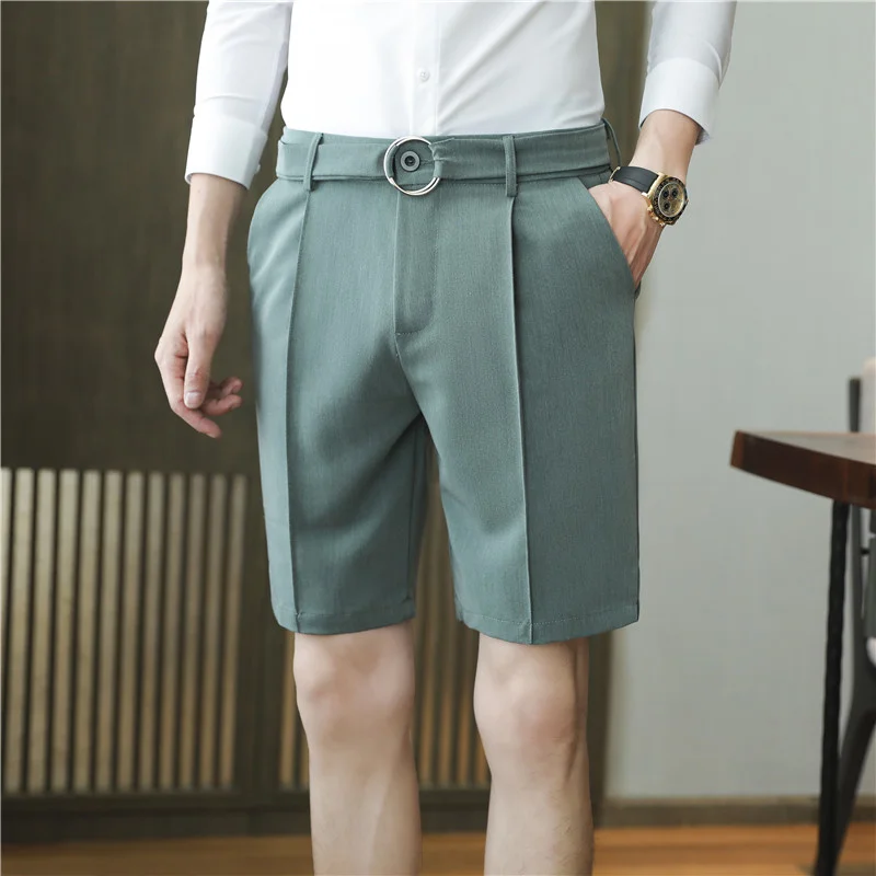 2024 Pleated Shorts Men Summer White Korean Fashion Casual Work Wear Clothes Breathable Comfort Slim Fit Bermudas